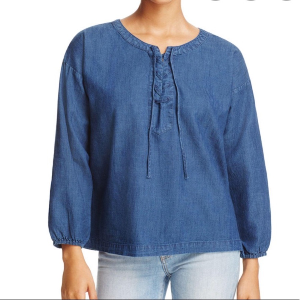 Soft by Joie - denim blouse with lace v-neck